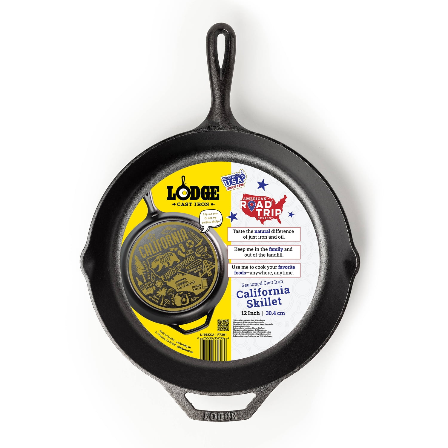 Lodge 12 Inch Seasoned Cast Iron Skillet w/ California Road Trip