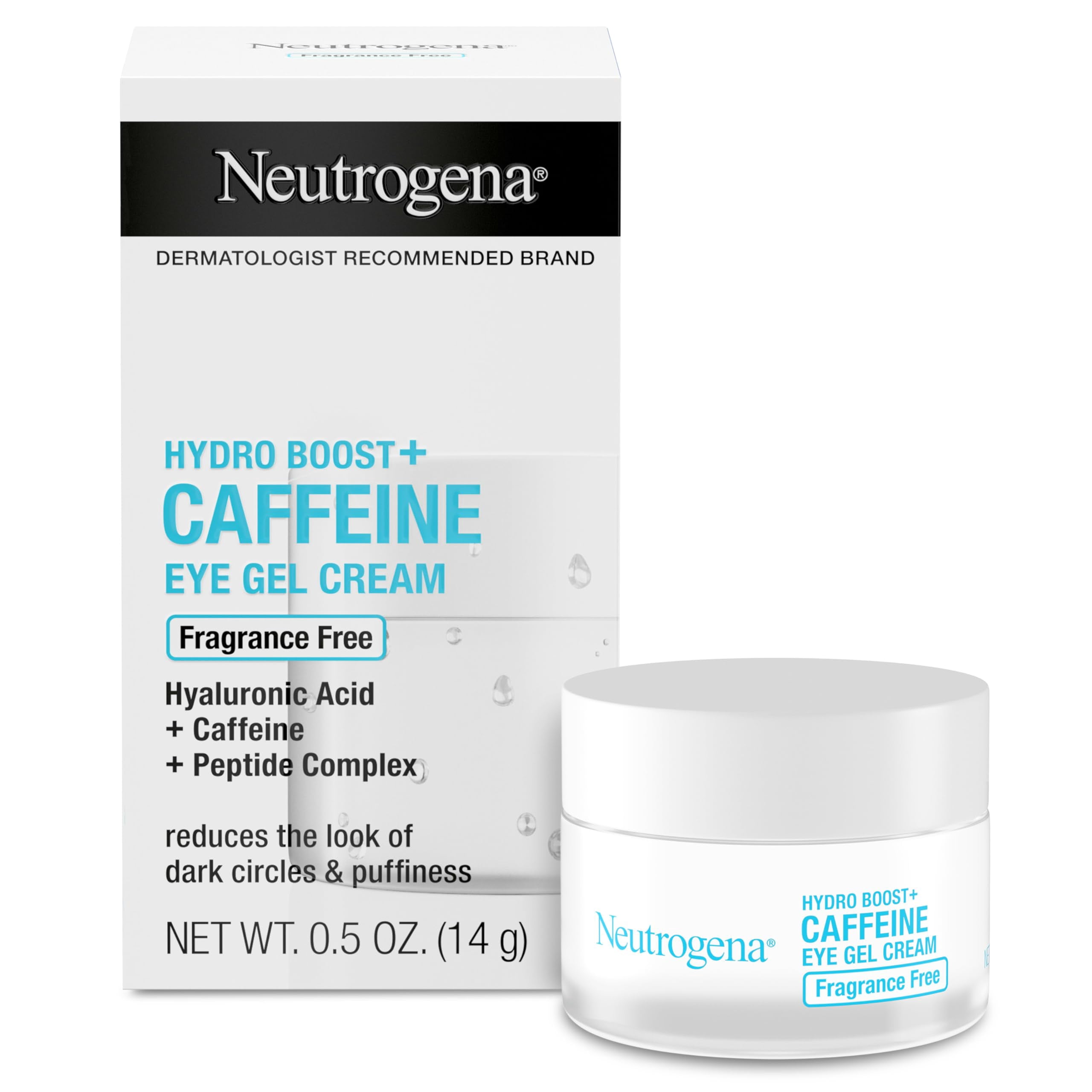 Neutrogena Hydro Boost+ Caffeine Eye Gel Cream Fragrance Free 0.5 oz product package