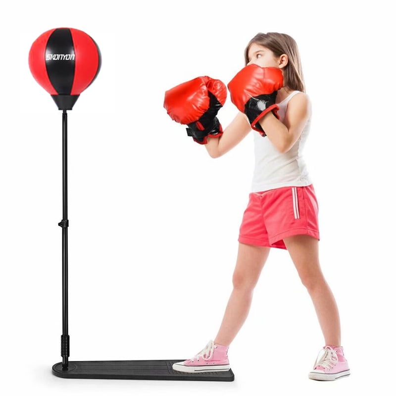 Adjustable Height Child Kids Boxing Punch Ball Speed Training Bag Stand+Gloves 