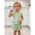 thumbnail image 4 of Loicainy Baby Toddler Girl Summer Striped Outfits 6 12 18 24 Months 2T 3T 4T Sleeveless Ruffle Tops + Shorts Set Clothes, 4 of 9
