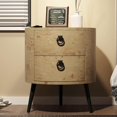 thumbnail image 1 of BeesClover Rustic Round Nightstand with 2 Drawers, 300LBS Tabletop Load Wooden Bedside Table, Mid - Century End Table with Metal Legs for Bedroom/Living Room, 1 of 8