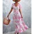 thumbnail image 1 of V Neckline Dress, Print Floral Dress Short Sleeve Drawstring High Waist  For Summer ANGGREK Blanco XXL, 1 of 6