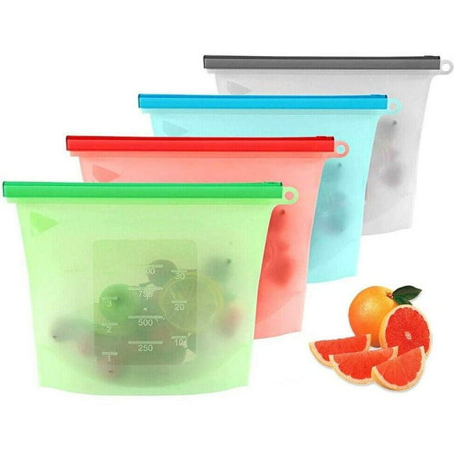 Reusable Silicone Food Bags For Preservation, Airtight Seal,4 Pack