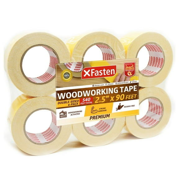XFasten Double Sided Woodworking Tape, White, 2.5 Inch x 30 Yards (6-Pack) Ye...