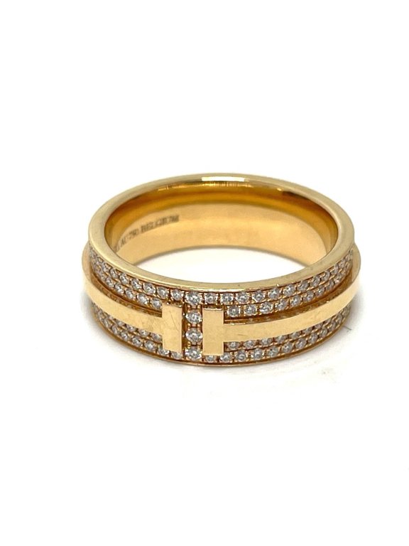 Pre-Owned TIFFANY & Co. Tiffany T Two Wide Pavé Diamond Ring, 18KPG Gold, Women's, Size 9