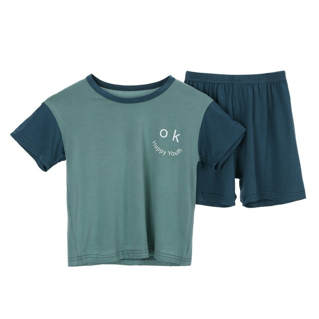 WEIYLL Ensemble de Pyjama Filles Été Patchwork Manches Courtes Col Rond T-Shirt Pantalon Taille Élastique Respirant Mince 2 Pcs Tenue de Nuit 3-4 Ans