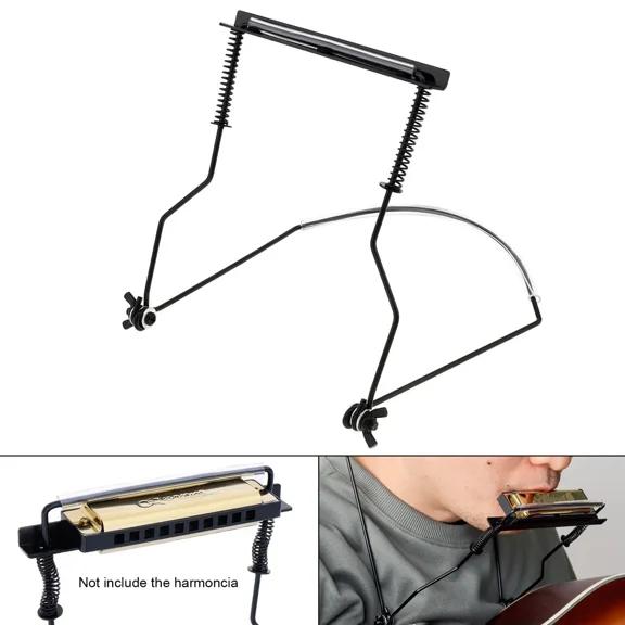 10-Hole Harmonica Neck Holder, Adjustable Metal Harmonica Stand for Hands-Free Playing