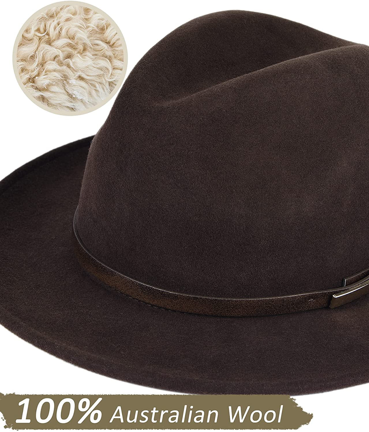 FURTALK Fedora Hats for Men Women 100% Australian Wool Felt Wide Brim Hat Leather Belt Crushable Packable 