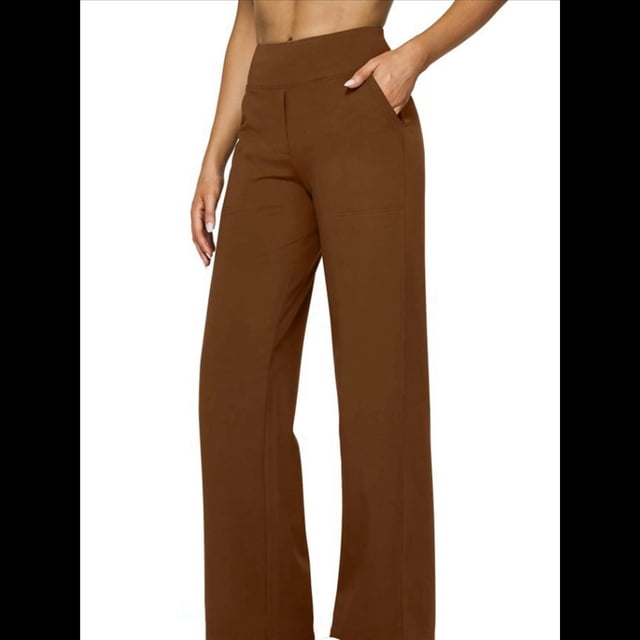 Pantalones de Yoga para Mujer, de Pierna , con Bolsillos, Cintura Alta, Elásticos, Informales, Deportivos. Marrón Oscuro L