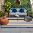 thumbnail image 2 of Orange Navy Blue Striped Outdoor Rug for Patio/Deck/Porch, Non-Slip Large Area Rug 5 x 8 Ft, Gradient Horizontal Lines Indoor Outdoor Rugs Washable Area Rugs, Reversible Camping Rug Carpet Runner, 2 of 8