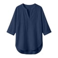 thumbnail image 5 of YVNAURA Womens Cotton Linen Tops Short Sleeve V Neck Blouse Loose Fit Summer Shirts Breathable Casual Top Lightweight Cotton Linen Everyday Essential Tops Beach Vacation Outfit Women, Navy,XL, 5 of 7