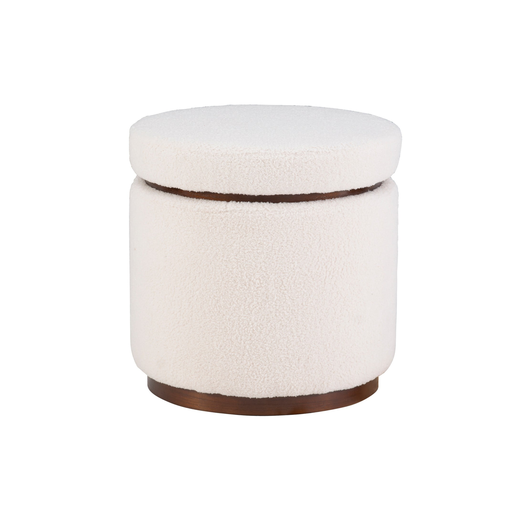 Linon Primrose Storage Ottoman Stool, Walnut Finish with Natural Sherpa Fabric