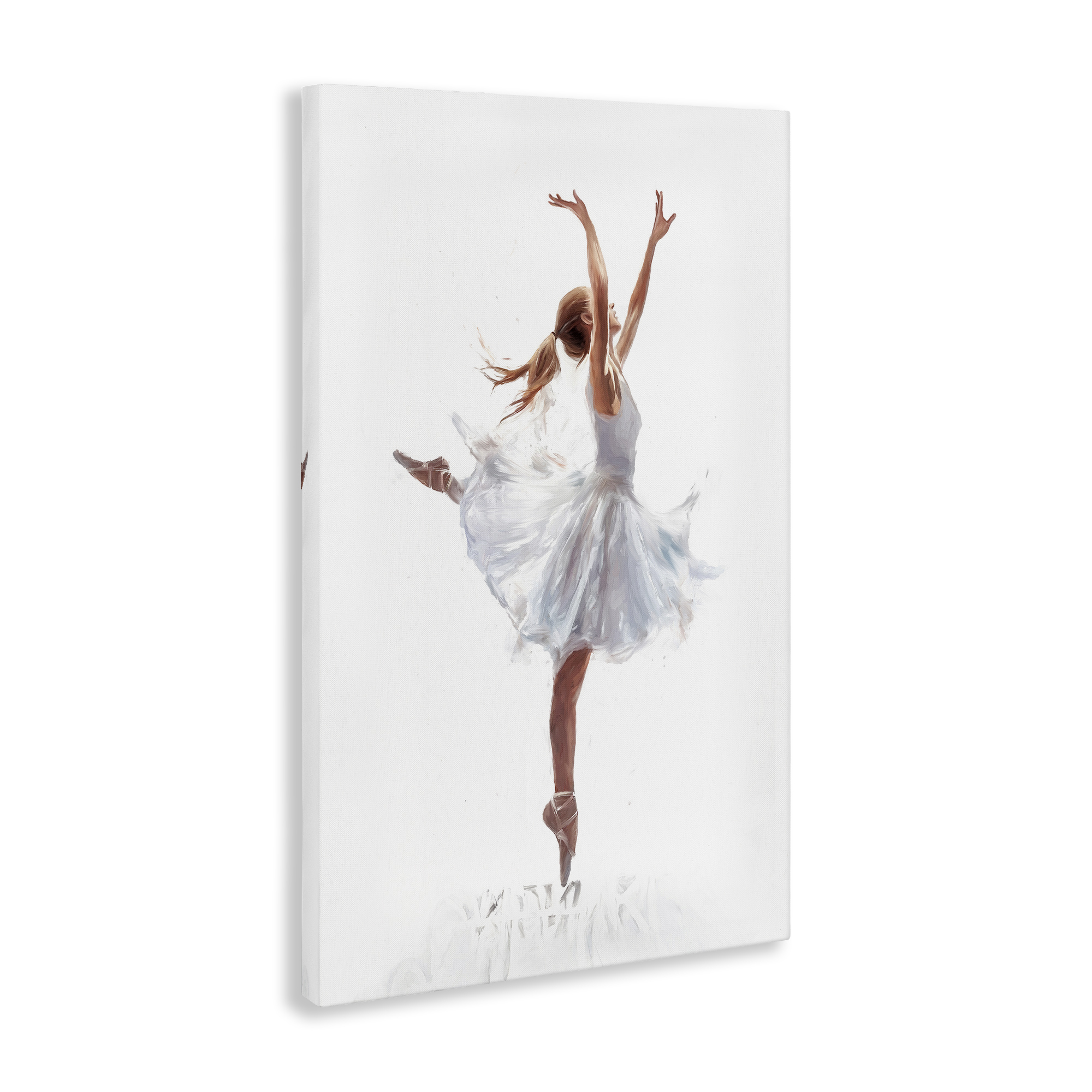 Stupell Industries Graceful Ballerina in White Novelty Painting Gallery Wrapped Canvas Art Print Wall Art, 24 x 36
