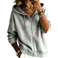 thumbnail image 4 of Yigetop Women's Zip up Hooded Denim Jacket Long Sleeve Hoodie Casual Loose Retro Washed Jean Outerwear Coat Light Ashy 5XL, 4 of 5