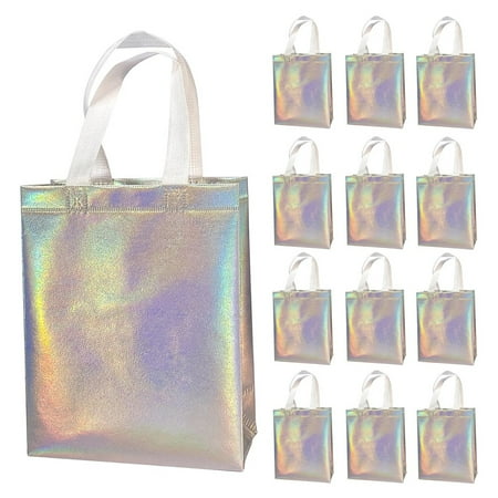12 Pack Rainbow Colored Non-woven Gift Bag, 8x4x10 in, with Handle, Reusable Glossy Handbag, Suitable for Parties, Weddings, Birthdays