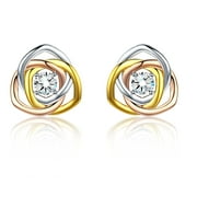 Cuoka Celtic Knot Stud Earrings 925 Sterling Silver Halo Zirconia Earrings for Women Girls Wife Mom Daughter 18K Gold Plated Charm Jewelry Birthday Xmas Valentine's Day Gift for Sensitive Ears
