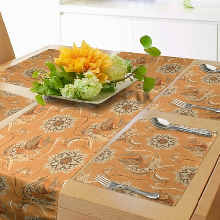 

Tan and Brown Table Runner & Placemats Ornamental Ottoman Garden Pattern with Tulips and Blossoming Flowers Set for Dining Table Placemat 4 pcs + Runner 16 x72 Orange Tan Brown by Ambesonne