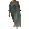 thumbnail image 2 of Ovzne Robes pour Femmes Robe de Plage Mode Femmes Décontractée Unie à Manches Longues Bouton Poche Robe à Col en V Grande Taille Robe Maxi à Manches Longues Liquidation, 2 of 6