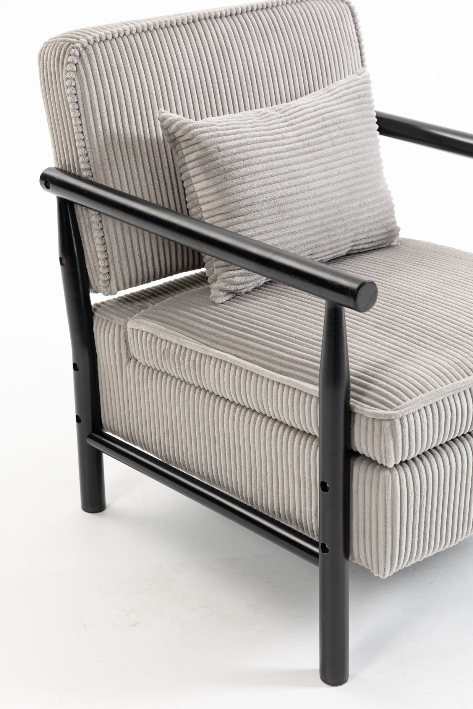 Storage Accent Chair Mid Century Modern Upholstered Armchair with Wood Frame & Waist Cushion for Living Room Bedroom Sunroom, Antique Grey