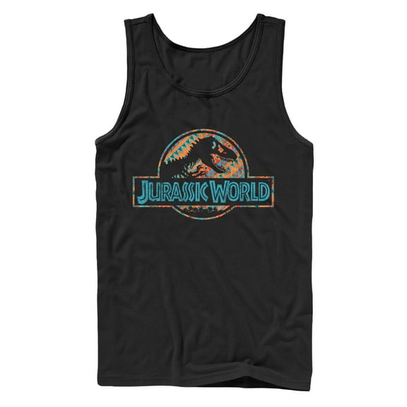 Men's Jurassic World Quilt Pattern Logo  Tank Top Black Large