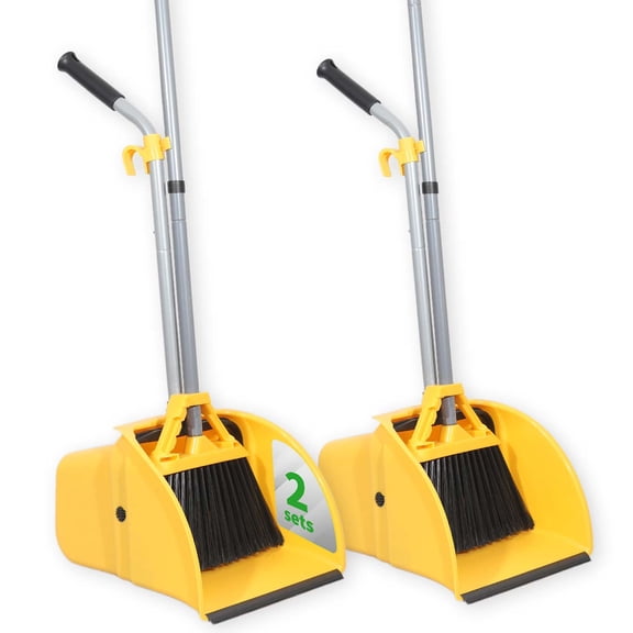 Midoneat Commercial Heavy Duty  Broom and Dustpan Set with Broom & Dustpan, Yellow, 4 Count, 2 Pack