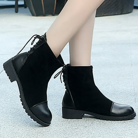 

Bescita Women s Winter Solid Color Boots Chunky Heel Middle Heel Pointed Toe Boots