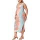 thumbnail image 4 of Vestido de verano sin mangas para mujer de talla grande Agnes Orinda, con diseño de teñido anudado, abertura lateral, escote en V, estilo casual midi, talla 1X, color rosa y azul, 4 of 5