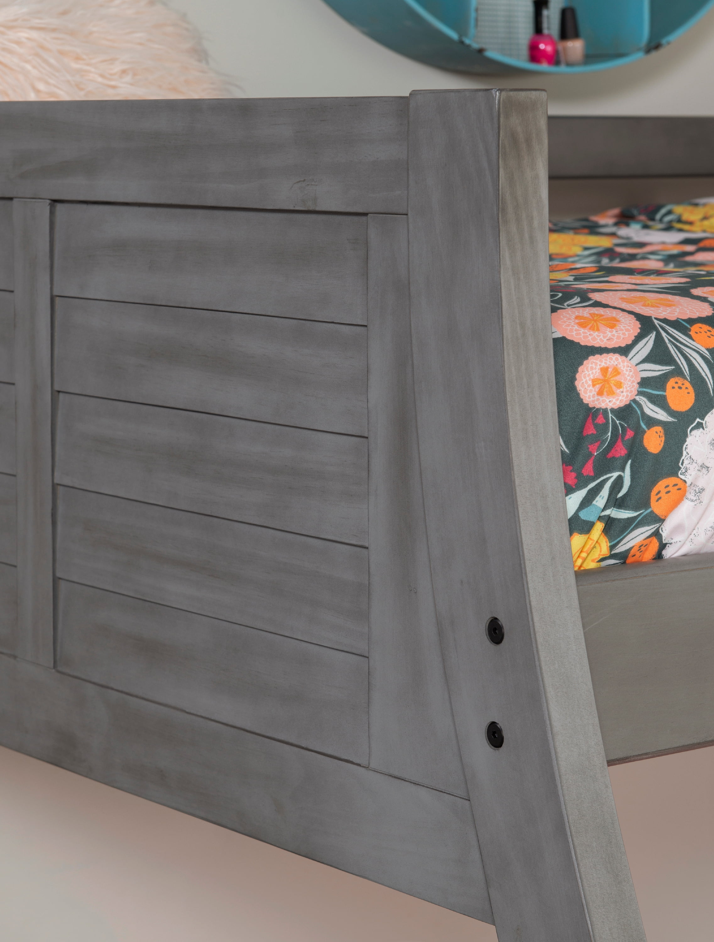 Powell Driscoll Kids Wood Twin over Full Bunk Bed with Built-in Ladder, Gray