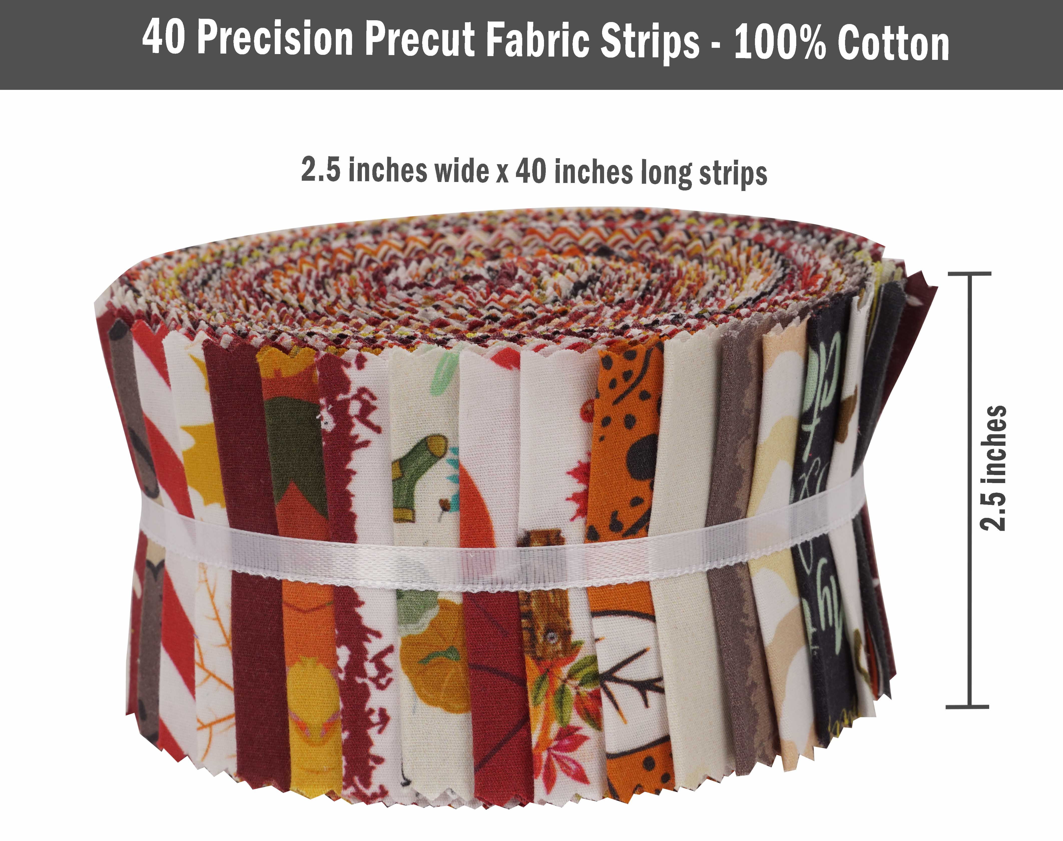 Soimoi 40Pcs Autumn Fall Theme Print Cotton Precut Fabrics For Quilting Craft Strips 2.5x42inches Jelly Roll - Multicolor