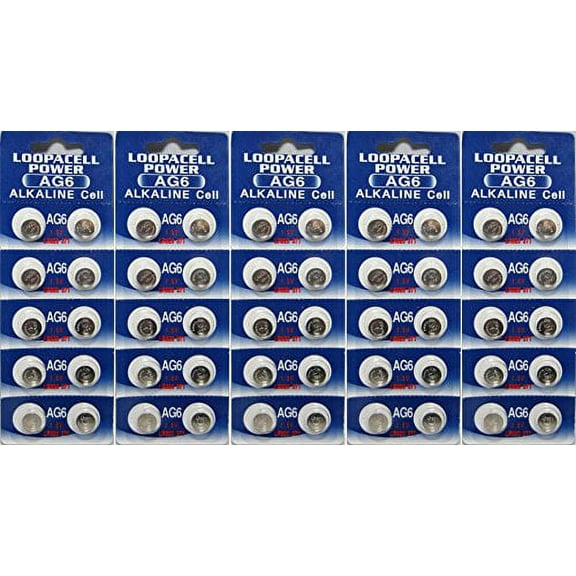 (50) AG6 Button Cell Batteries, AG6 Coin Cell Battery, Alkaline Button Battery, By LOOPACELL