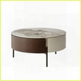thumbnail image 3 of Modern Round Coffee Table with Sintered Stone Top, Smoked Wood & Golden Legs – Easy-Clean Durable for Living Room, 3 of 19