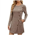 thumbnail image 5 of yillto Women's Long Sleeve Crewneck Knitted Mini Dress Fall Winter Casual Sweater A-Line Dresses with Pockets, 5 of 6