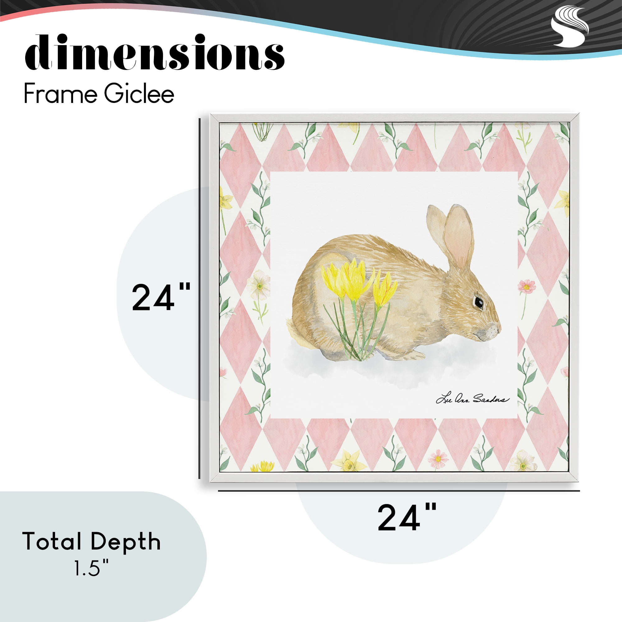 Buttercup Bunny on Pink Argyle White Framed Giclee Art, design by Lee Ann Sanders