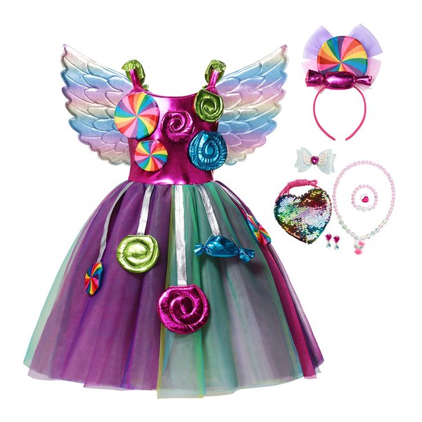 El Festival de Purim Girl Sweet Candy Tutu Dress Ropa Niños Carnival Frock Birthday Fancy Rainbow Costume Children Party GownL (8-9T) Gao Jinjia LED
