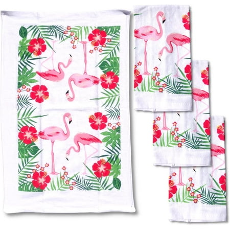 

ARCOCO-4 Pack Absorbent Lightweight Kitchen Dish Towels 15x25 Cotton Poly (Flamingo)