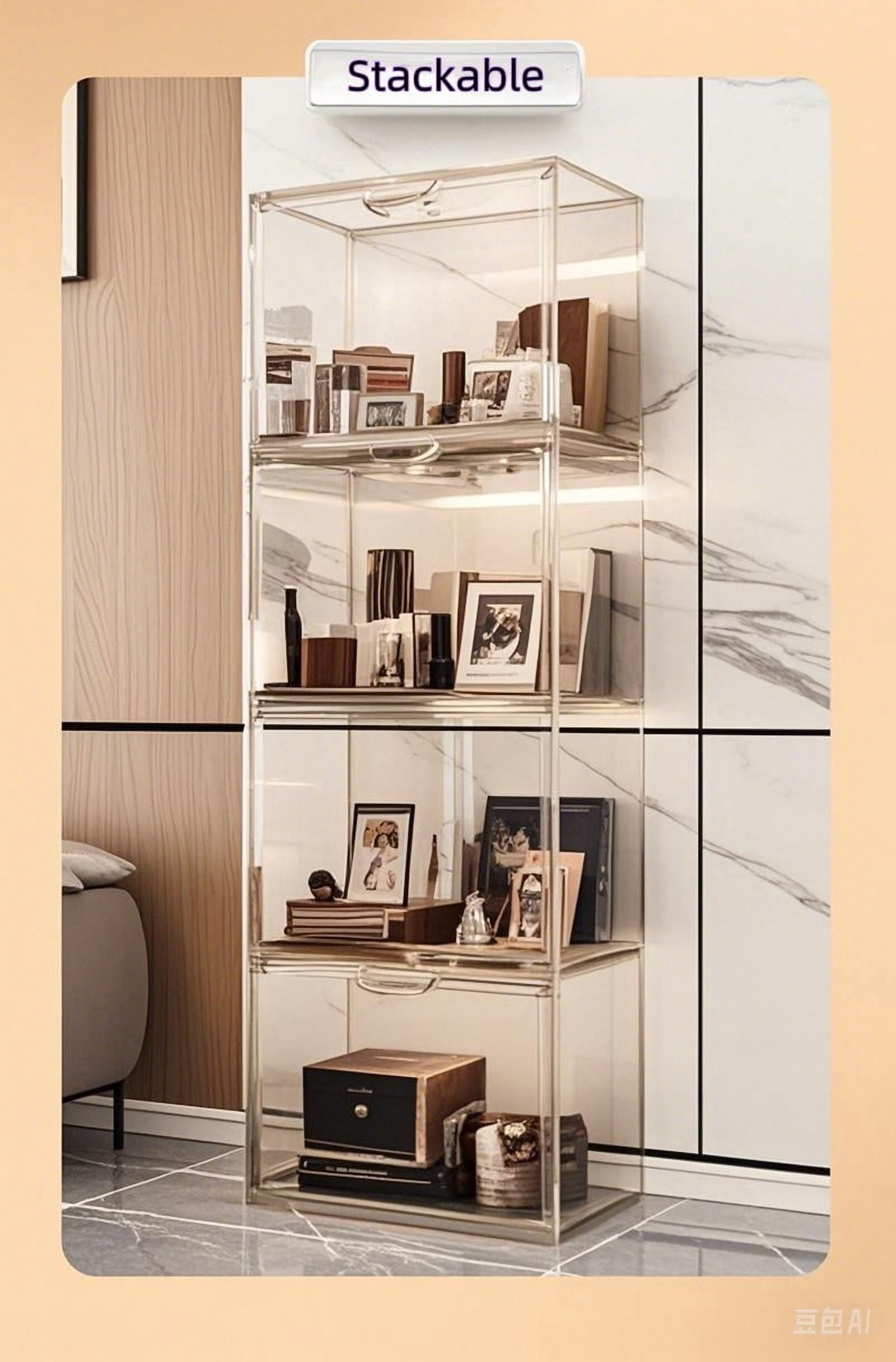 Clearance！3pcs Clear Display Cases Stackable Plastic Storage Bins with Lids - Ideal for Figurine, Toy, Books, Cosmetics, hangbags & Collectibles
