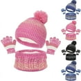thumbnail image 4 of Kids Hat Scarf Gloves Boys Girls Set Winter Pom Knit Beanie Cap Neck Warmer Mittens Fleece Lining Cold Weather Gear, 4 of 4