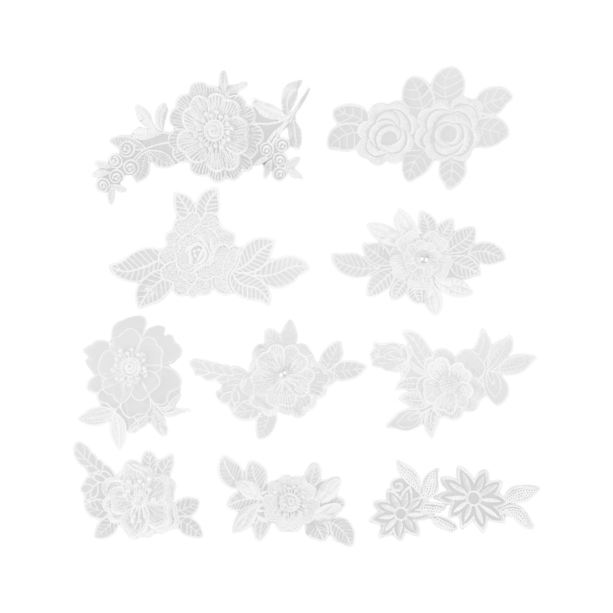Etereauty Applique Lace Floral Flower White Appliques Patches Bridal