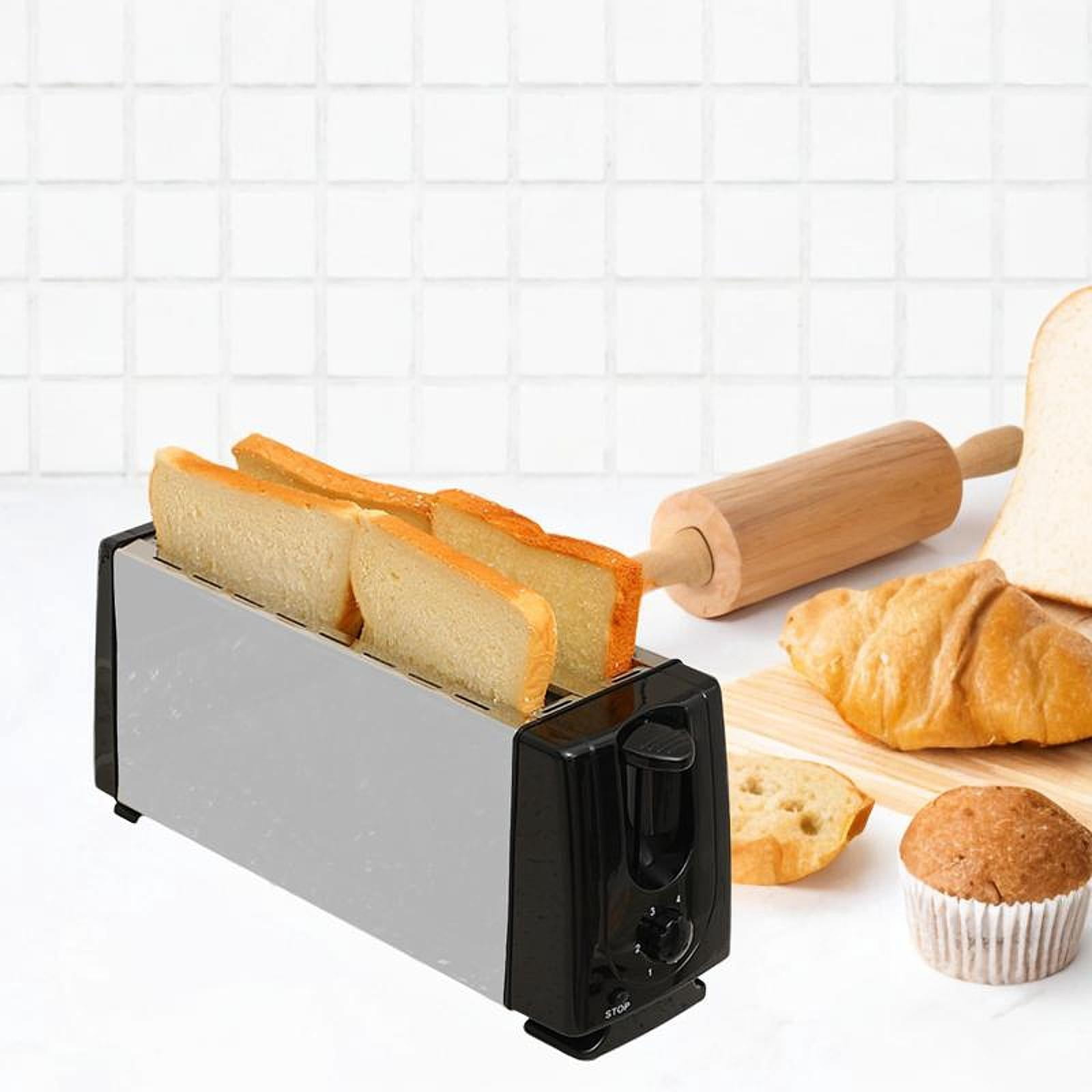 TISHITA Electric Breakfast Maker Machine 4 Slices US Plug Adjustable Settings Automatic Waffle Machine for Bagels Puff Pastry