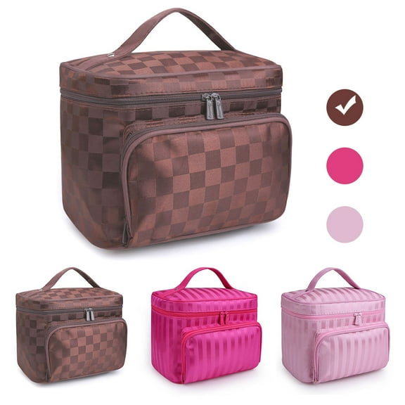 SUPTREE Makeup Bag Travel Cases Cosmetic Bag with Handle for Women Men Travel Organizers Coffee