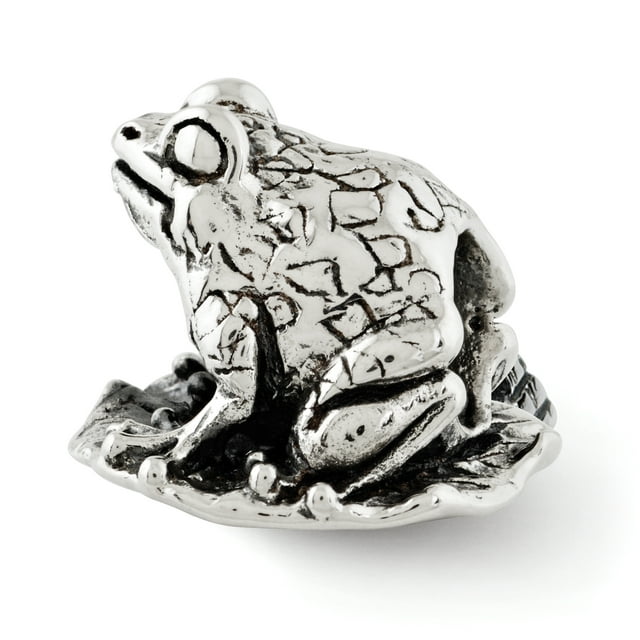 925 Sterling Silver Charm For Bracelet Frog On Lily Pad Bead Animal