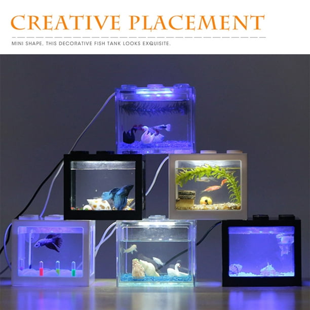 GloryStar Mini Aquarium with Light Fishbowl for Home Office Tea