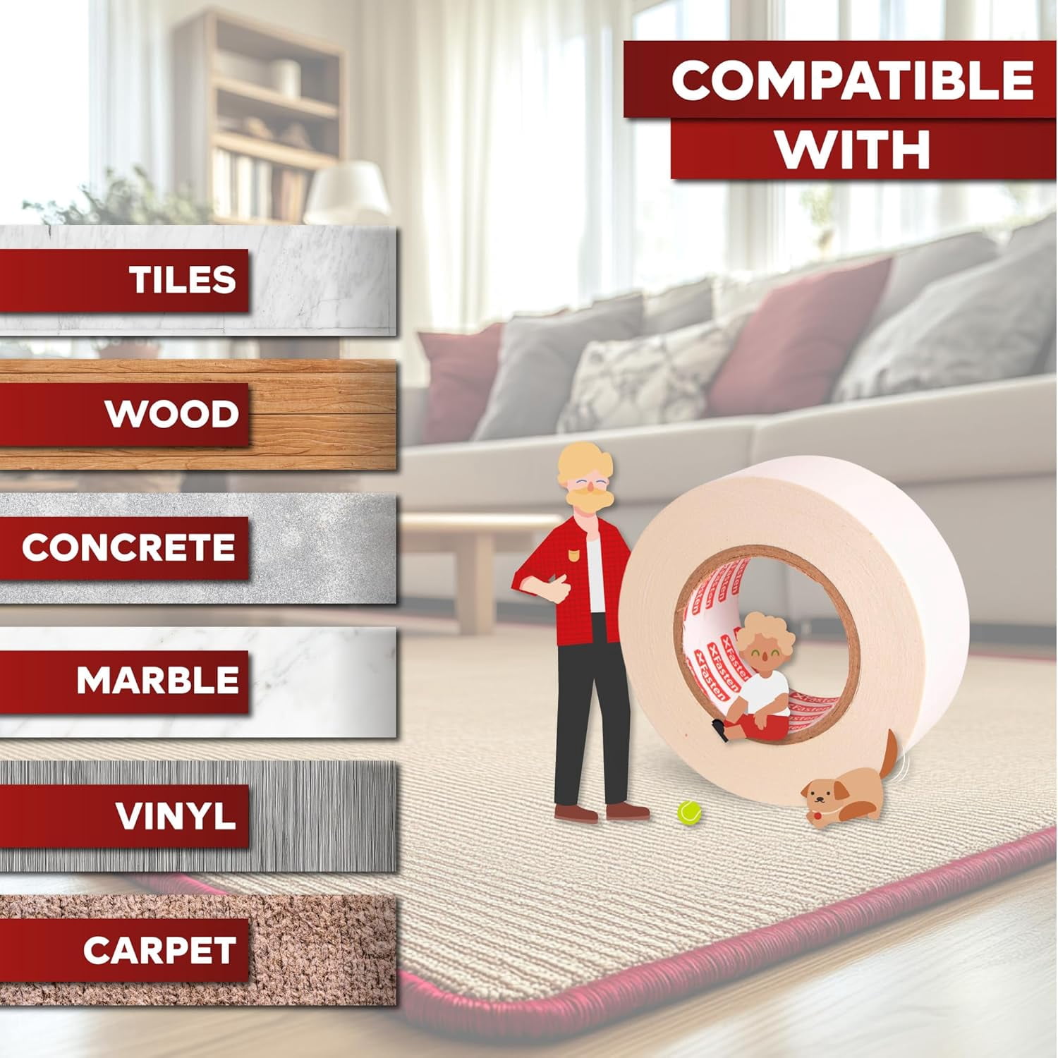 XFasten Carpet Tape, 4-inch x 30 yards for underlayments, hardwood and vinyl flooring