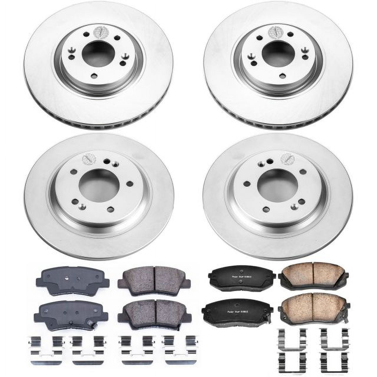 PowerStop Front and Rear Geomet Coated Brake Rotor and Pad Kit Fits: HYUNDAI KIA Select Models CRK7114