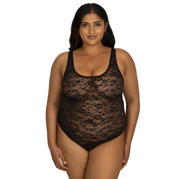 Curvy Couture Women's Plus Size No Show Lace Bodysuit