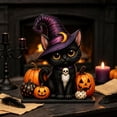 thumbnail image 5 of Halloween Wooden Desktop Ornament, Cute Black Cat Ghost Pumpkin Truck Table Sign, Gothic Tabletop Standee Tiered Tray Decor for Holiday Desk Party Shelf Farmhouse, 5 of 7