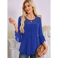 thumbnail image 3 of Women'S Ruffle 3/4 Sleeve Elegant Dressy Blouses Crew Neck Double Layers Mesh Tunic Tops Blue XL, 3 of 7