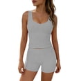 thumbnail image 2 of Mifsaly Yoga Sets for Women 2 Piece High Waisted Tummy Control Biker Shorts and Square Neck Athletic Tank Tops Seamless Gym Running Workout Matching Outfits Gray,XXXL, 2 of 8