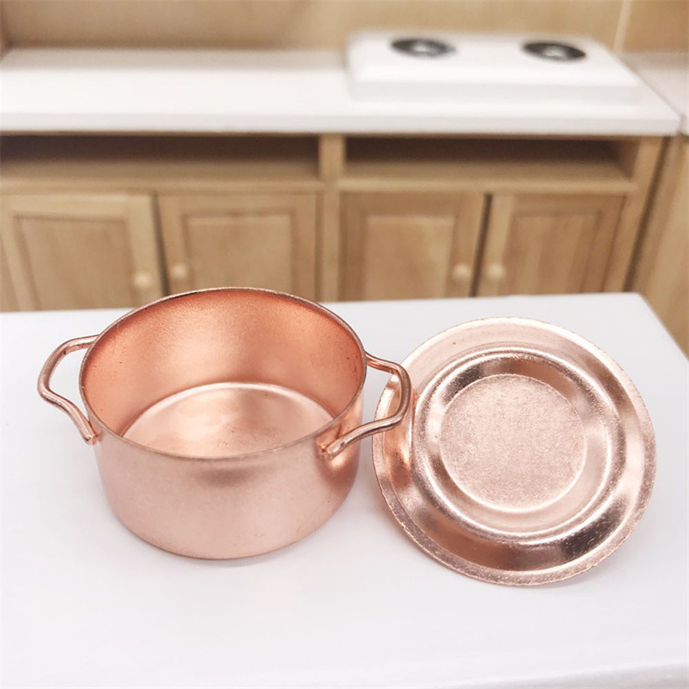 Copper Cooking Pan Pot 1/12 Dollhouse Miniature Kitchen Cookware Accessor.&Hot