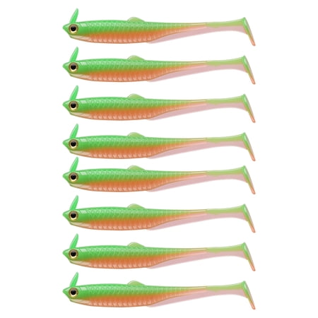 Soft Fishing Lures Gradient Green Orange T-Tail PVC Soft Bait 8 Pack Realistic Swimbaits Freshwater Saltwater Fishing Gear for Bass Trout Salmon
